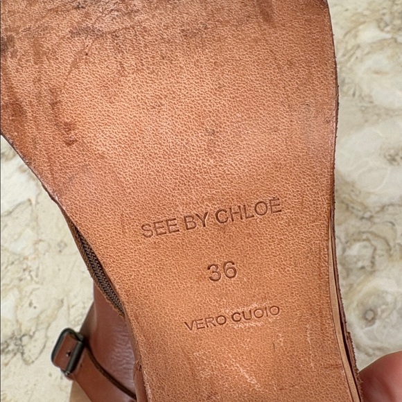 See by Chloe Leather Peep Toe Ankle Strap Block Heels - Picture 12 of 14